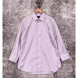 David Donahue Dress Shirt 17 Mens Luxury Non Iron Trim Fit Check 32/33